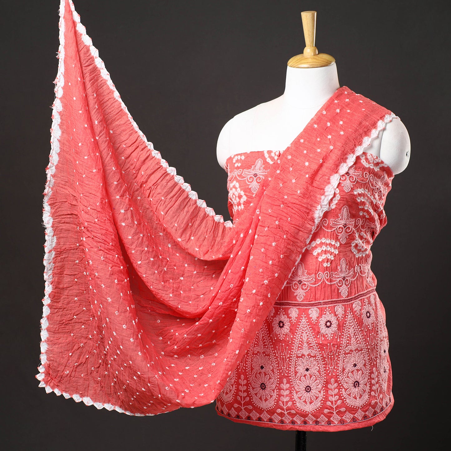 3pc Kutch Bandhani Tie-Dye Satin Cotton Suit Material Set 210