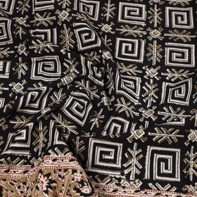 Black Pedana Kalamkari Block Printed Natural Dyed Cotton Scarf