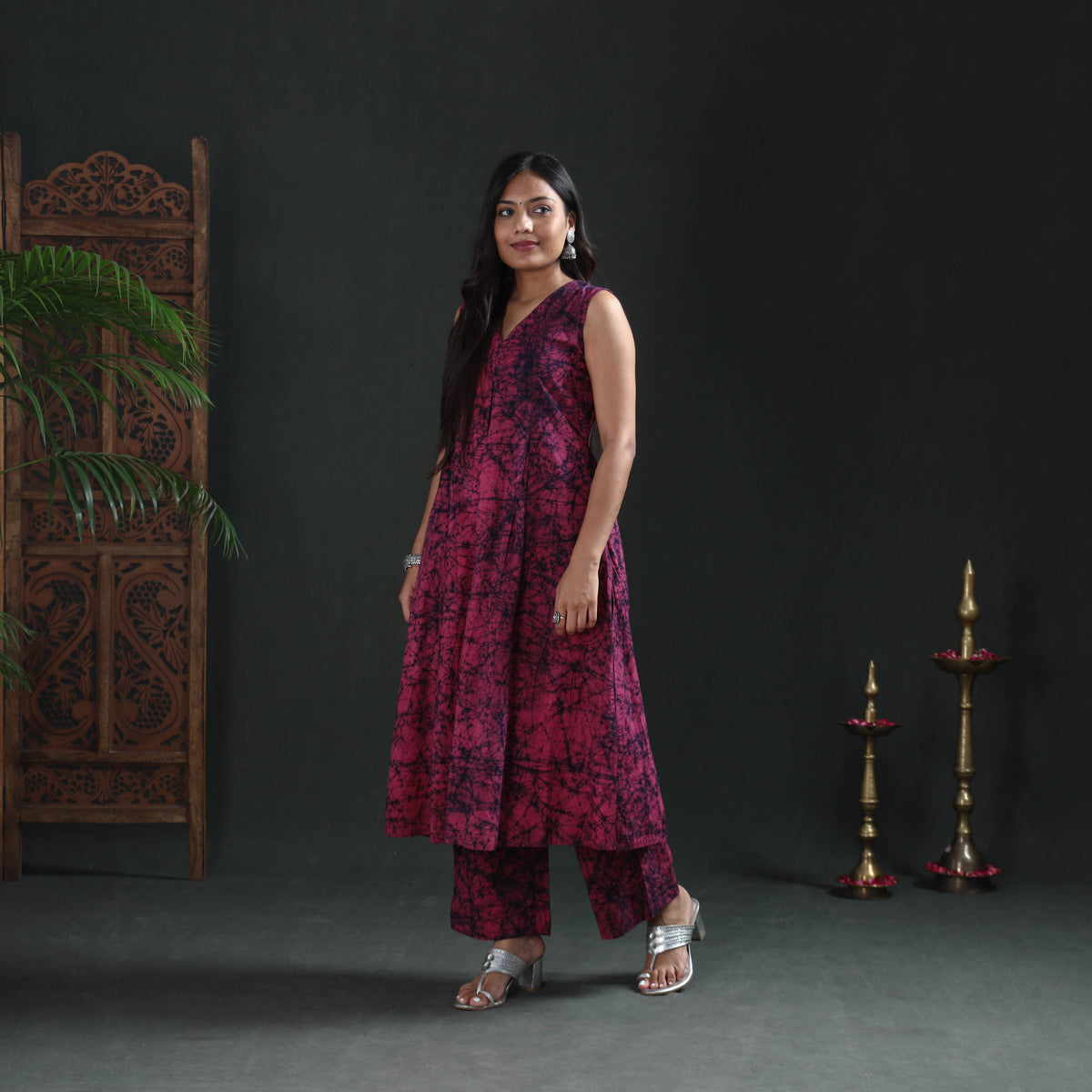 Hand Batik Print Cotton Straight Kurta with Palazzo Set for women 11