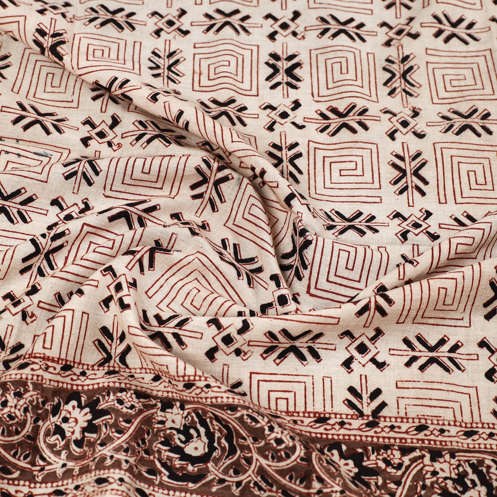 Beige - Pedana Kalamkari Block Printed Natural Dyed Cotton Scarf 21