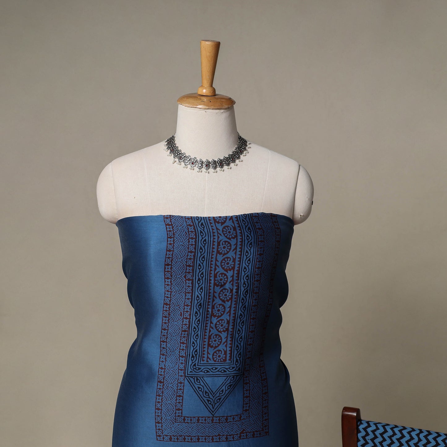 Bagh Hand Block Print Natural Dyed Chanderi Silk 3pc Unstitched Dress Material Suit Set 19