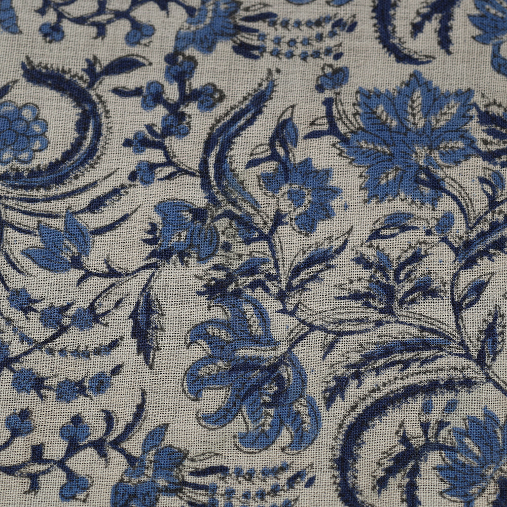 Blue - Sanganeri Block Print Pure Wool Fabric 15