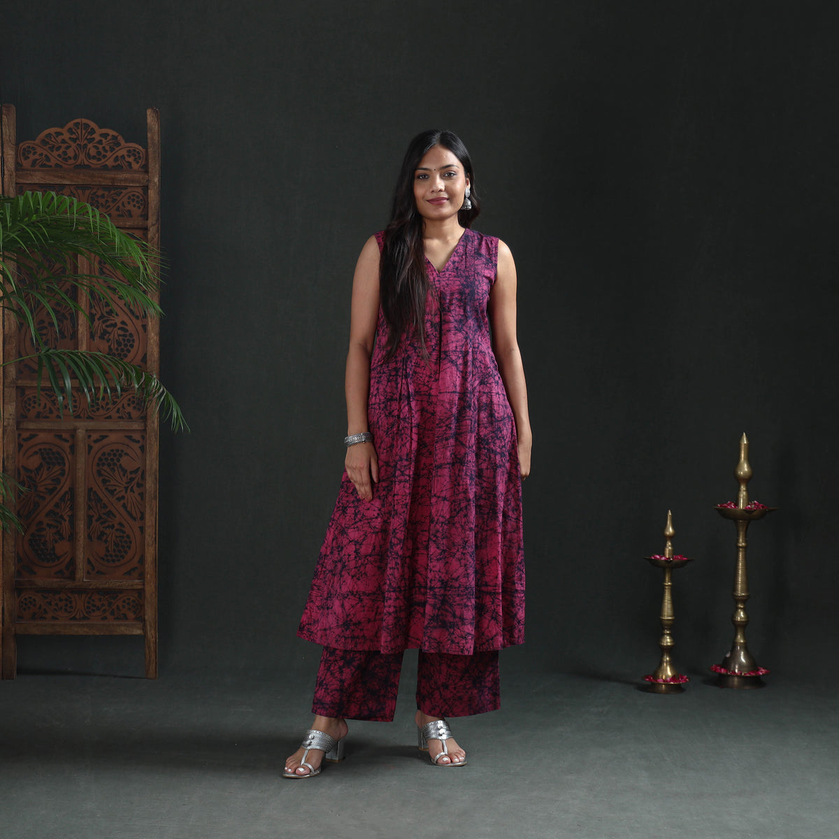 Hand Batik Print Cotton Straight Kurta with Palazzo Set for women 11