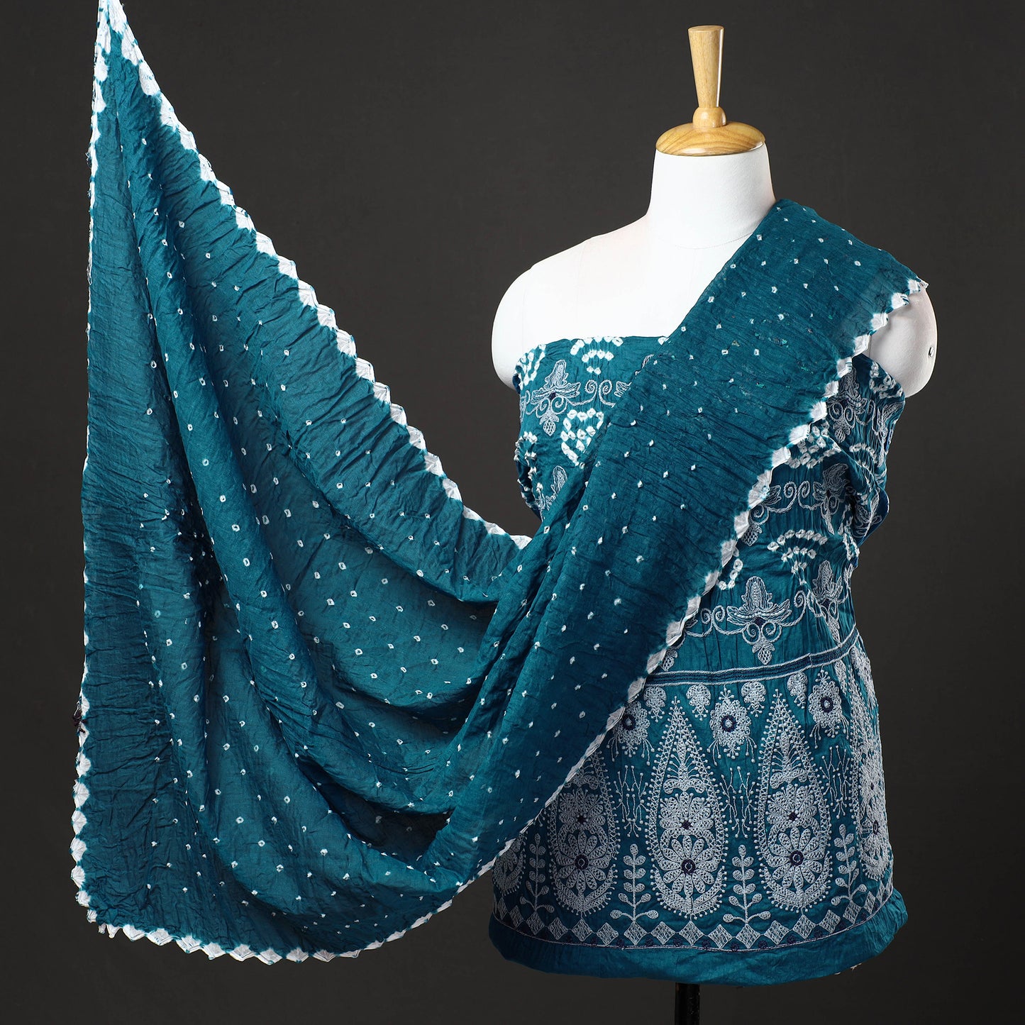 3pc Kutch Bandhani Tie-Dye Satin Cotton Suit Material Set 211
