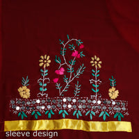 Maroon - 3pc Phulkari Embroidery Chapa Work Georgette Suit Material Set 68