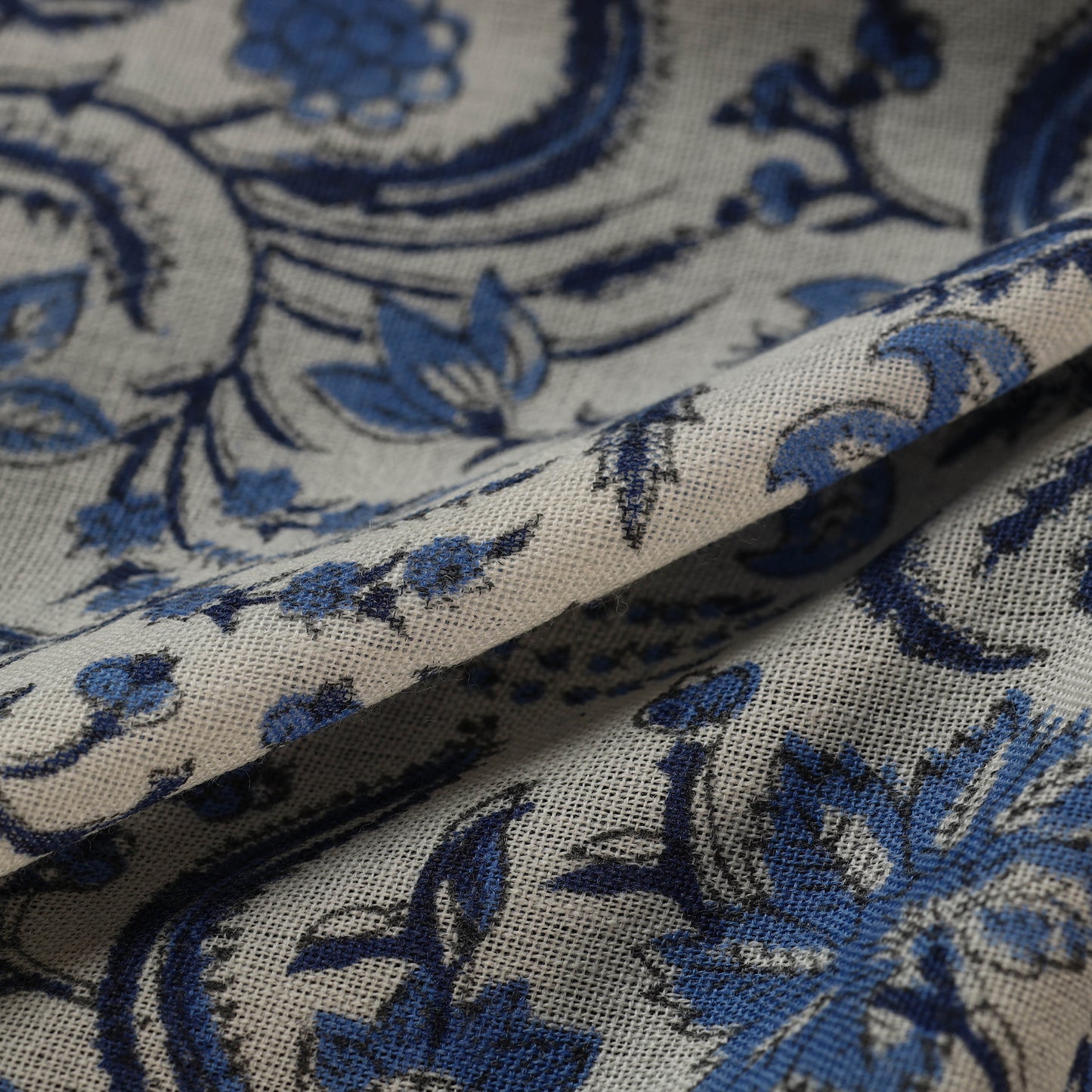 Blue - Sanganeri Block Print Pure Wool Fabric 15