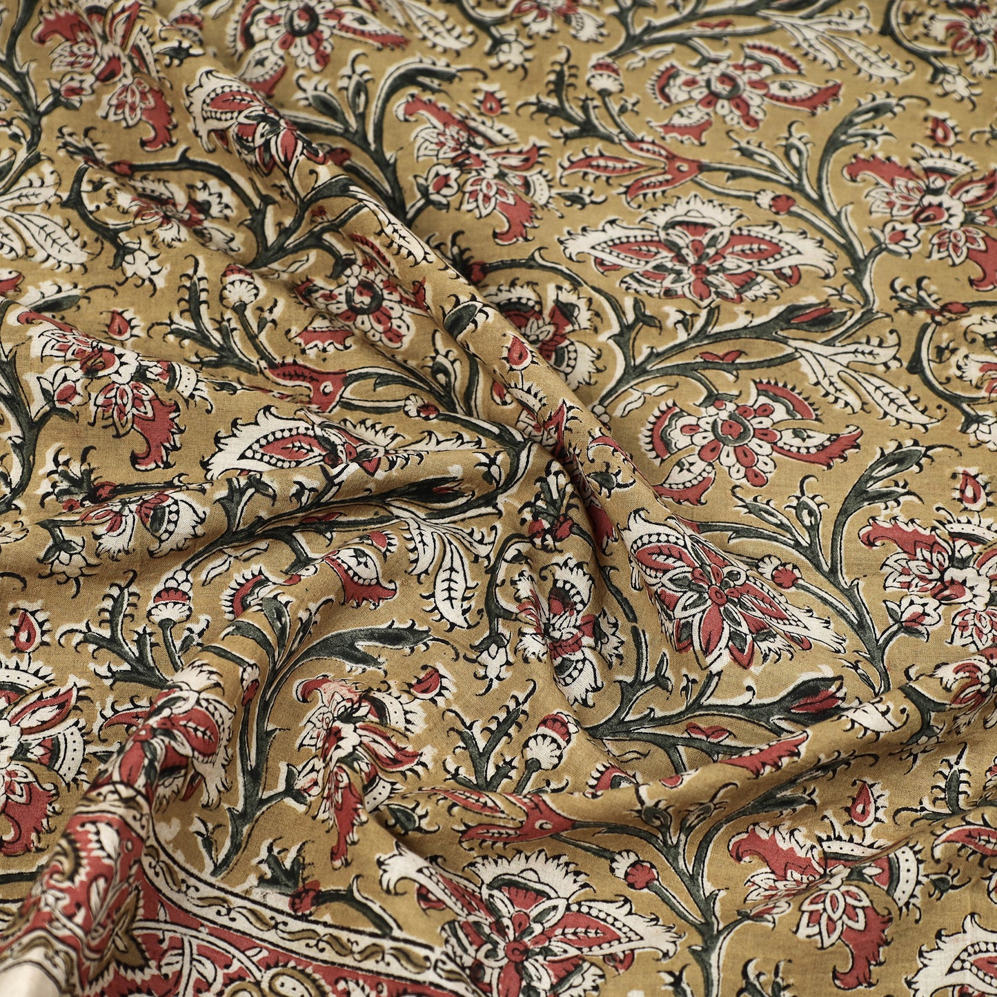 Yellow - Pedana Kalamkari Block Printed Natural Dyed Cotton Scarf 25