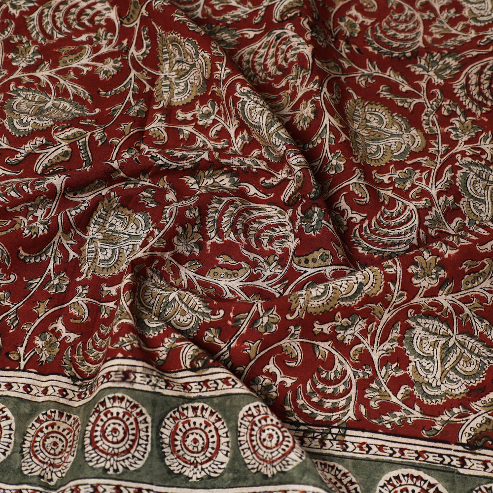 Red - Pedana Kalamkari Block Printed Natural Dyed Cotton Scarf 26