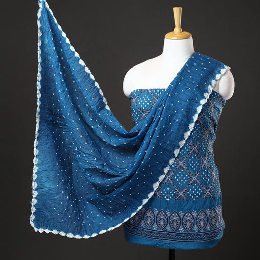 3pc Kutch Bandhani Tie-Dye Satin Cotton Suit Material Set 212