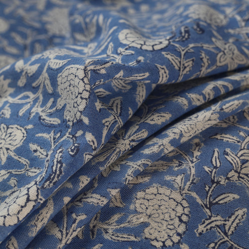 Blue - Sanganeri Block Print Pure Wool Fabric 16