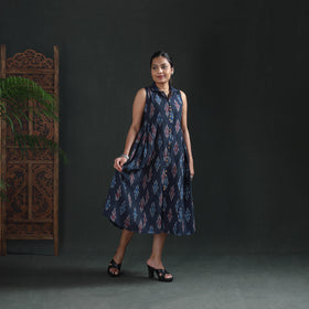 Pochampally Ikat Cotton Sleeveless Buttoned Down Long Dress for Women 15