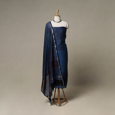 Bagh Hand Block Print Natural Dyed Chanderi Silk 3pc Unstitched Dress Material Suit Set 19