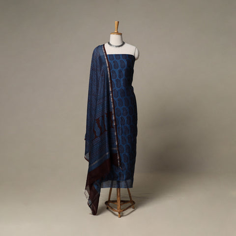 Bagh Hand Block Print Natural Dyed Chanderi Silk 3pc Unstitched Dress Material Suit Set 20