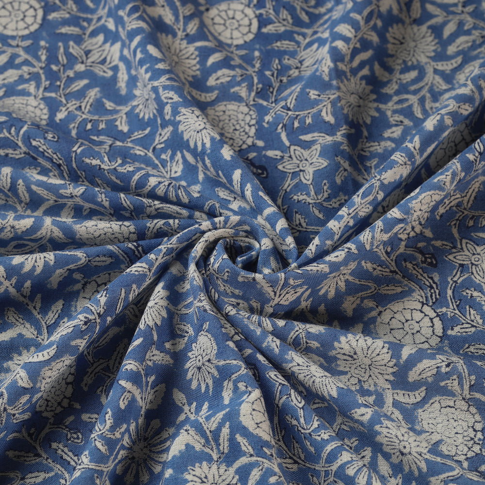 Blue - Sanganeri Block Print Pure Wool Fabric 16