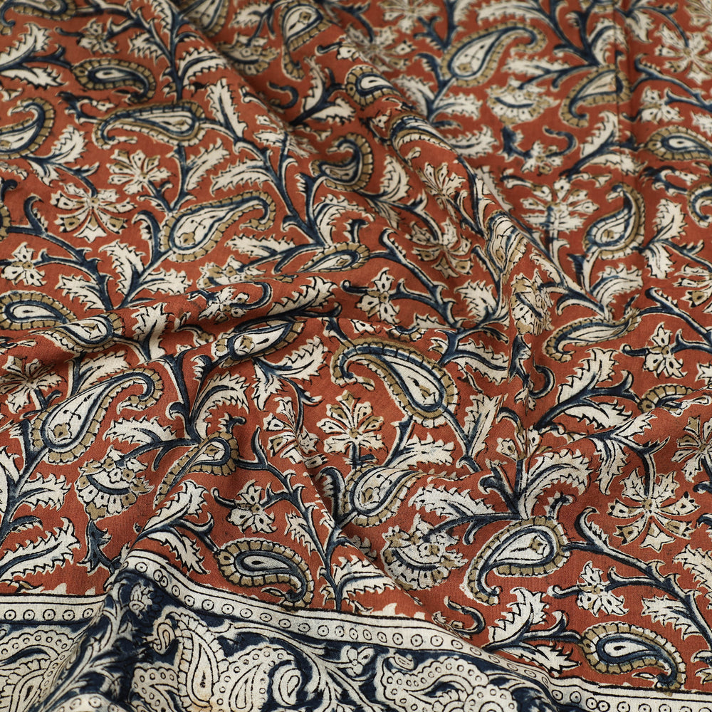 Orange - Pedana Kalamkari Block Printed Natural Dyed Cotton Scarf 29