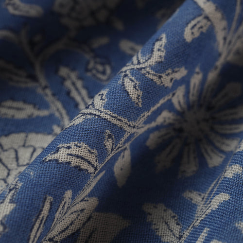 Blue - Sanganeri Block Print Pure Wool Fabric 16