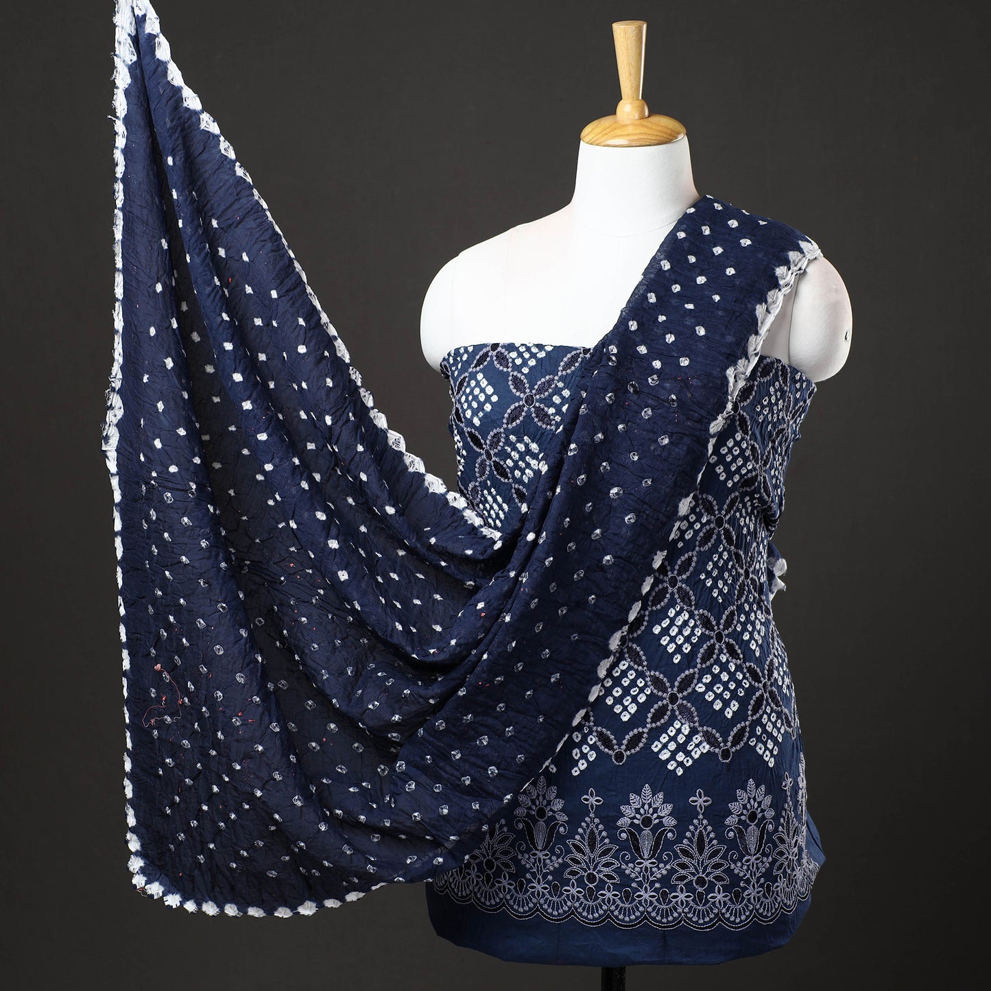 3pc Kutch Bandhani Tie-Dye Satin Cotton Suit Material Set 213