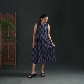 Pochampally Ikat Cotton Sleeveless Buttoned Down Long Dress for Women 15