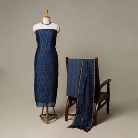 Bagh Hand Block Print Natural Dyed Chanderi Silk 3pc Unstitched Dress Material Suit Set 20