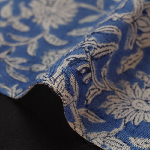 Blue - Sanganeri Block Print Pure Wool Fabric 16