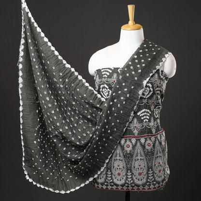 3pc Kutch Bandhani Tie-Dye Satin Cotton Suit Material Set 214