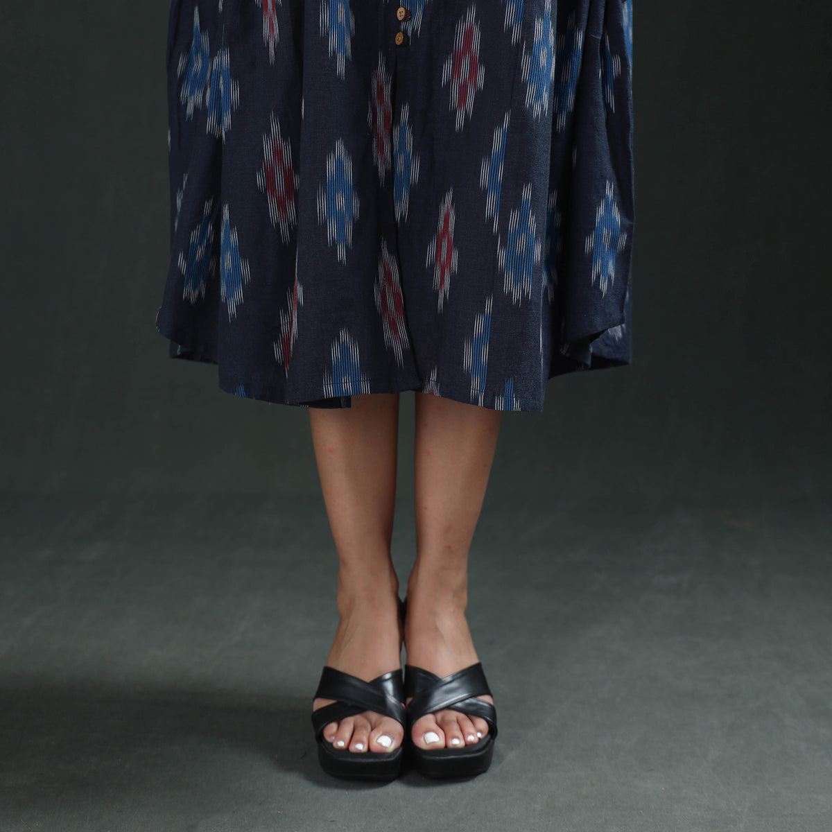Pochampally Ikat Cotton Sleeveless Buttoned Down Long Dress for Women 15