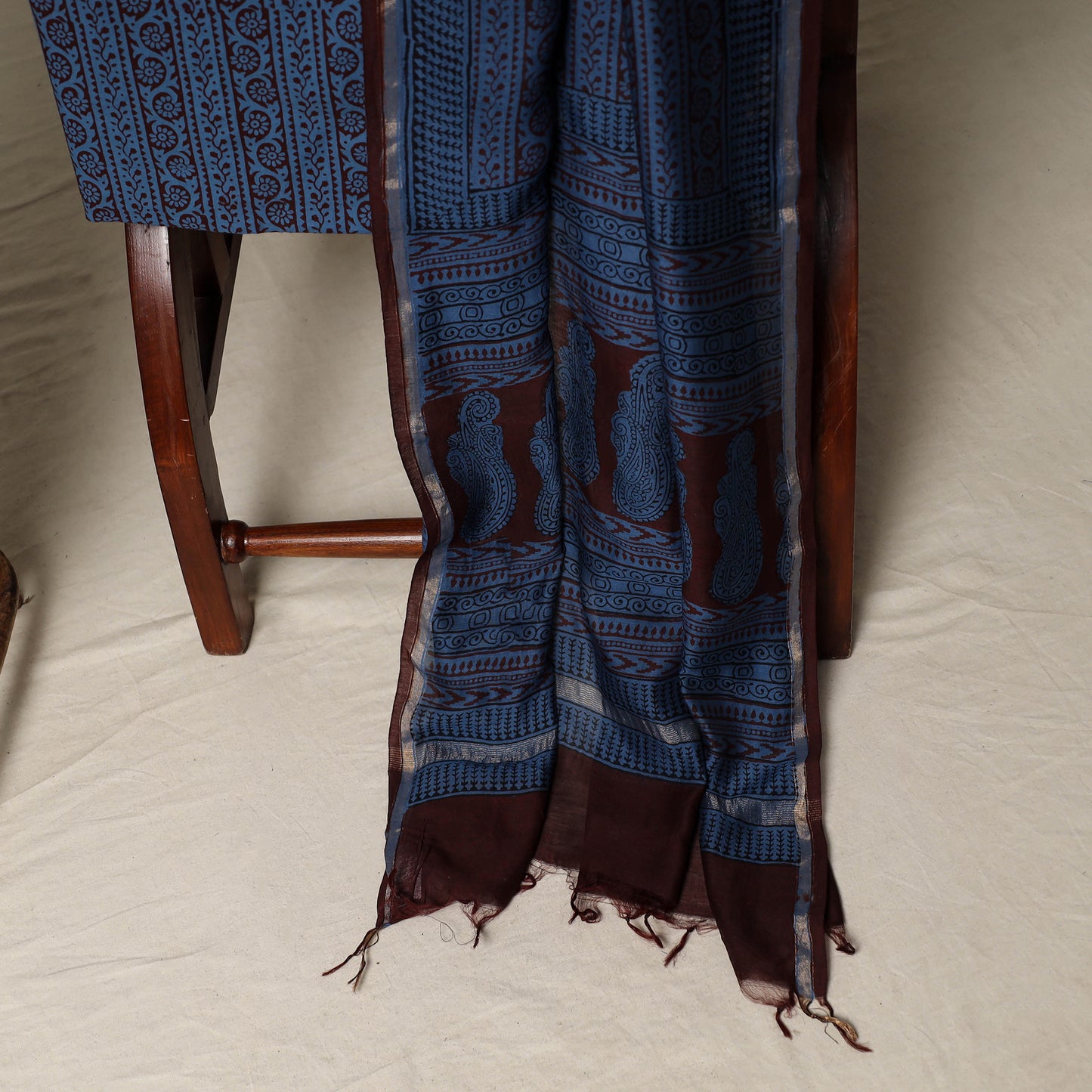Bagh Hand Block Print Natural Dyed Chanderi Silk 3pc Unstitched Dress Material Suit Set 20