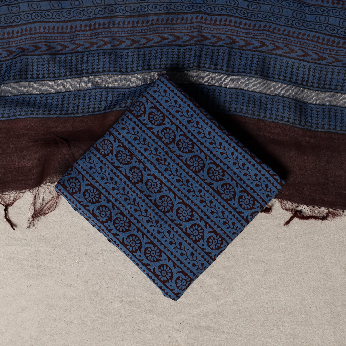 Bagh Hand Block Print Natural Dyed Chanderi Silk 3pc Unstitched Dress Material Suit Set 20