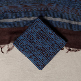Bagh Hand Block Print Natural Dyed Chanderi Silk 3pc Unstitched Dress Material Suit Set 20