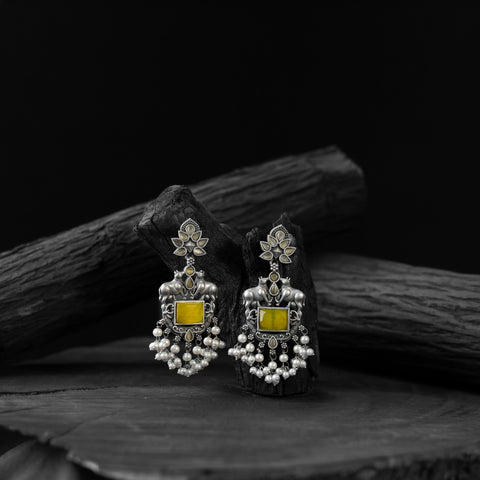 Yellow - saanjh bela nandi oxidised earrings - handcrafted