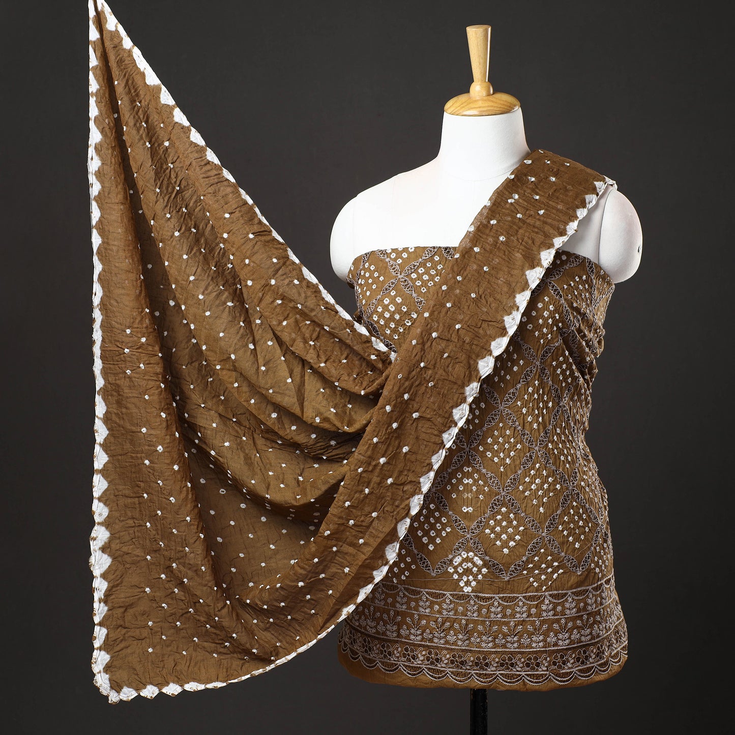 3pc Kutch Bandhani Tie-Dye Satin Cotton Suit Material Set 215