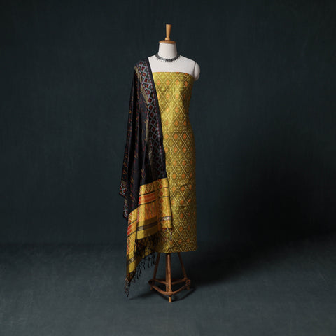 Pochampally Ikat Handwoven Pure Silk 2pc Unstitched Dress Material Kurta Set 02