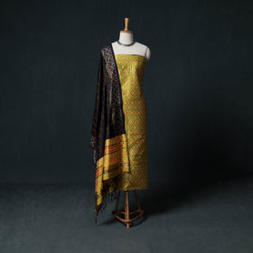 Pochampally Ikat Handwoven Pure Silk 2pc Unstitched Dress Material Kurta Set 02