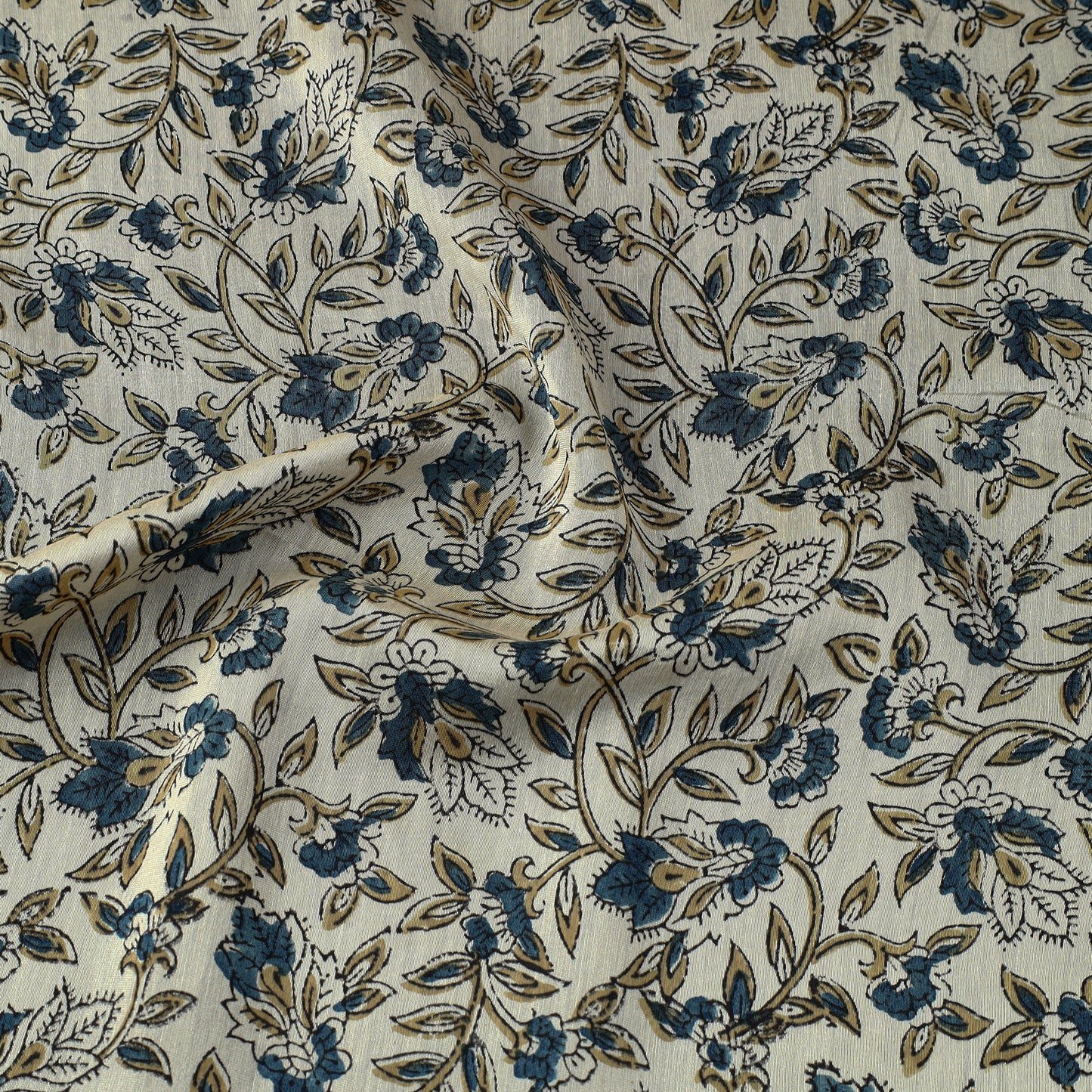 Beige - Ajrakh Block Printed Natural Dyed Chanderi Silk Fabric 05