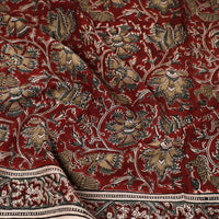 Red - Pedana Kalamkari Block Printed Natural Dyed Cotton Scarf 46