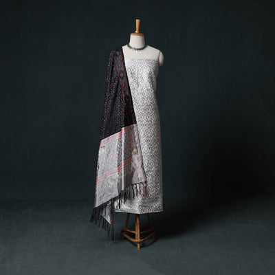 Pochampally Ikat Handwoven Pure Silk 2pc Unstitched Dress Material Kurta Set 01