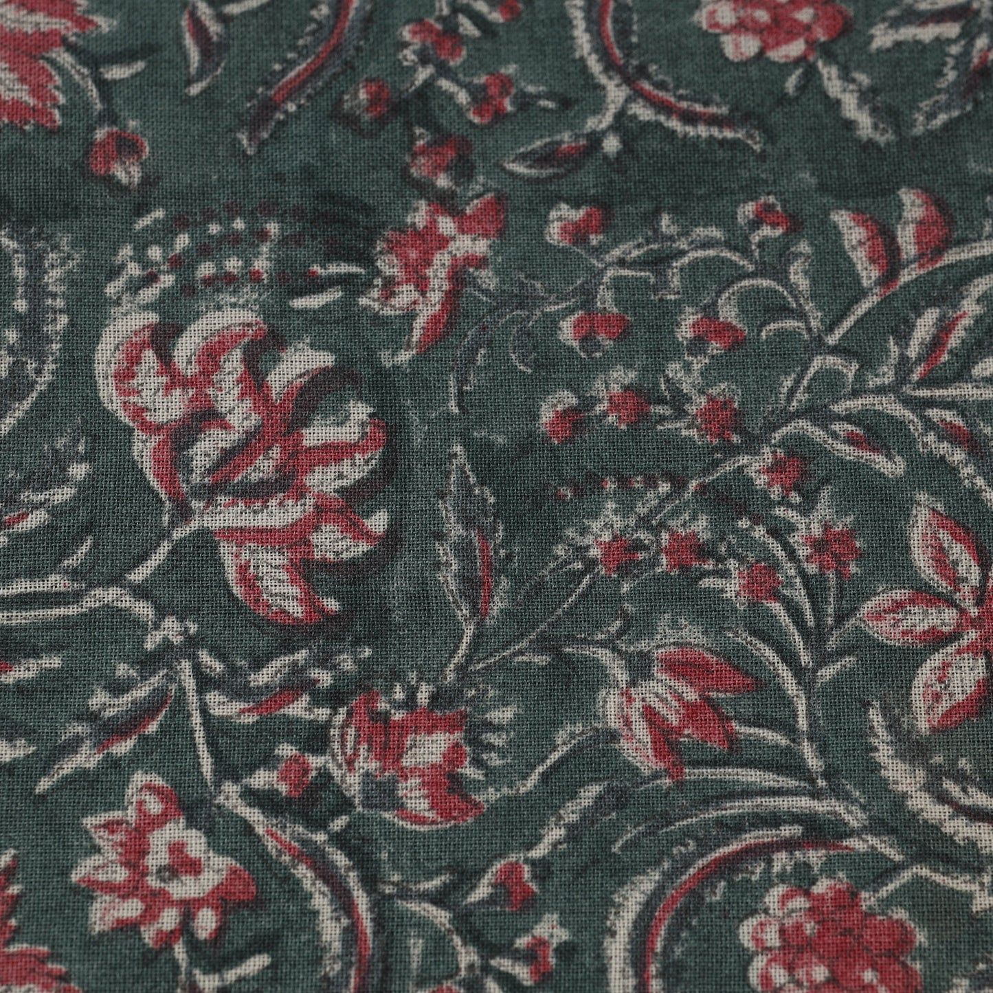 Green - Sanganeri Block Print Pure Wool Fabric 09