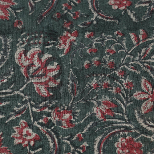 Green - Sanganeri Block Print Pure Wool Fabric 09