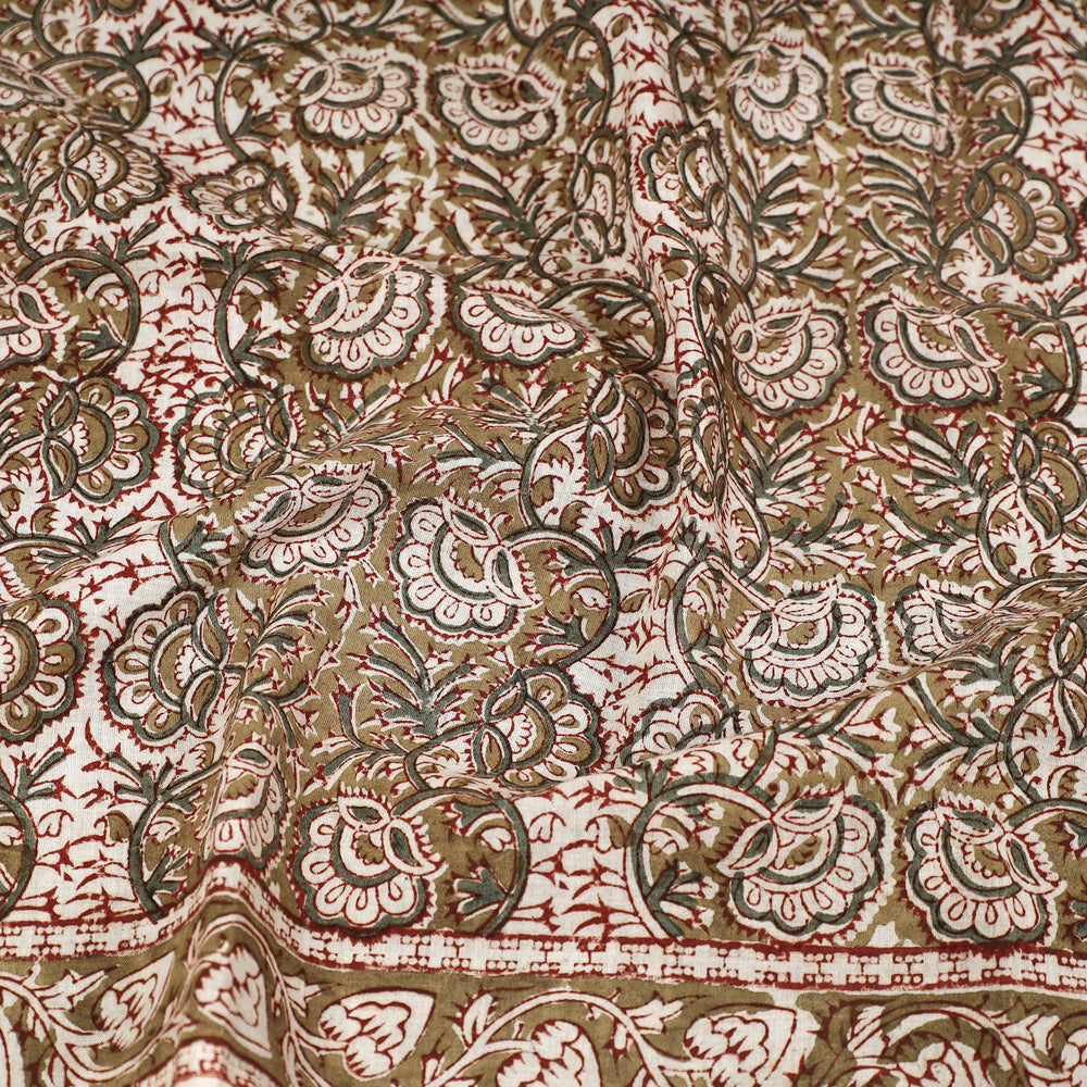 Green - Pedana Kalamkari Block Printed Natural Dyed Cotton Scarf 49