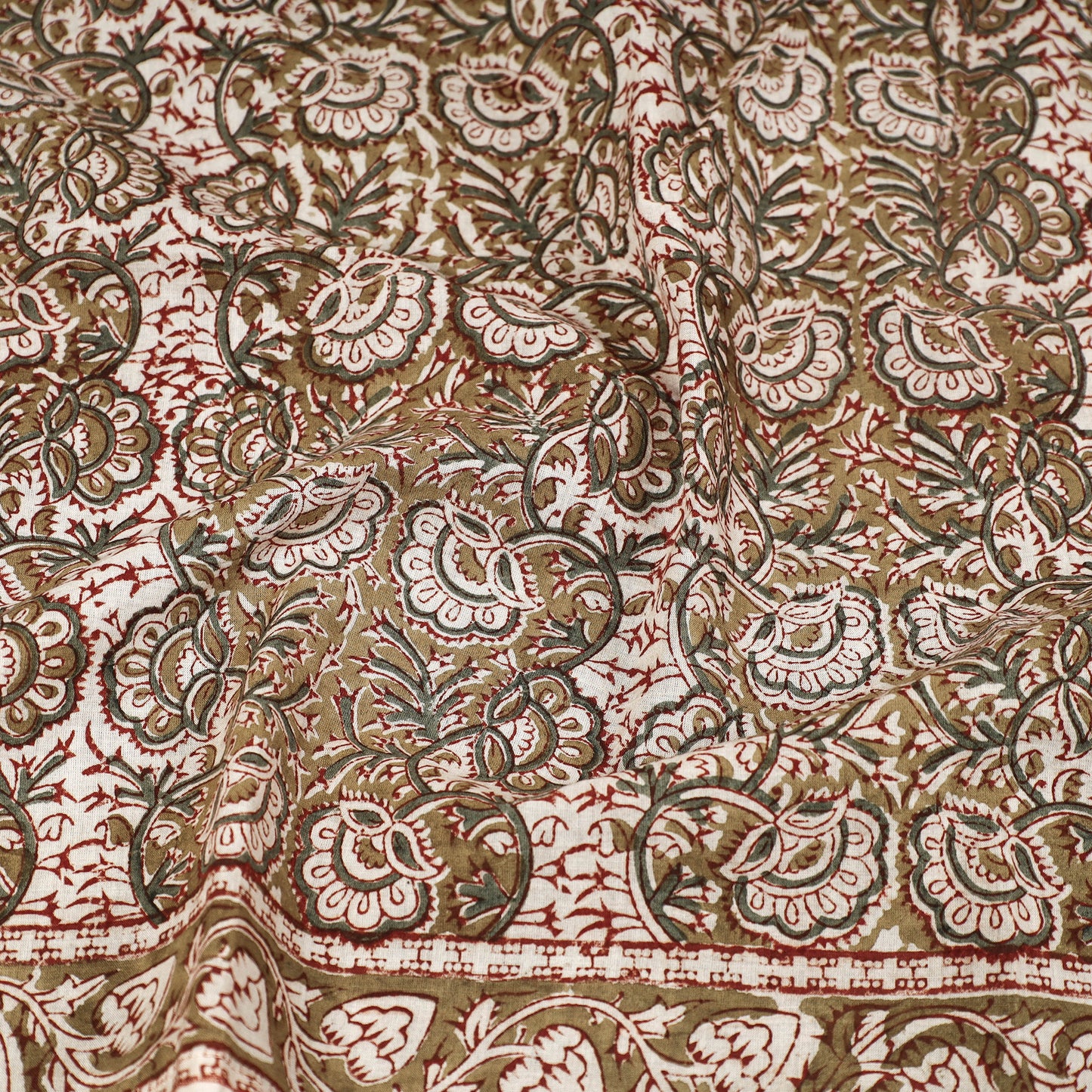 Green - Pedana Kalamkari Block Printed Natural Dyed Cotton Scarf 49