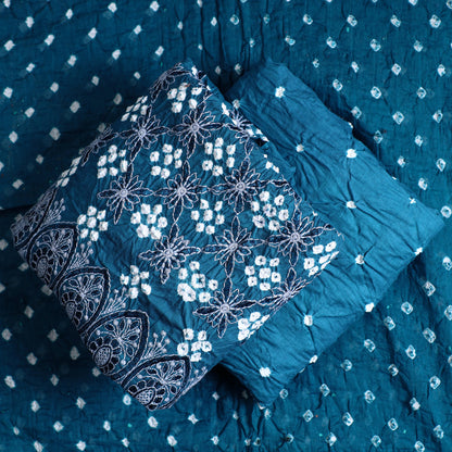 3pc Kutch Bandhani Tie-Dye Satin Cotton Suit Material Set 216