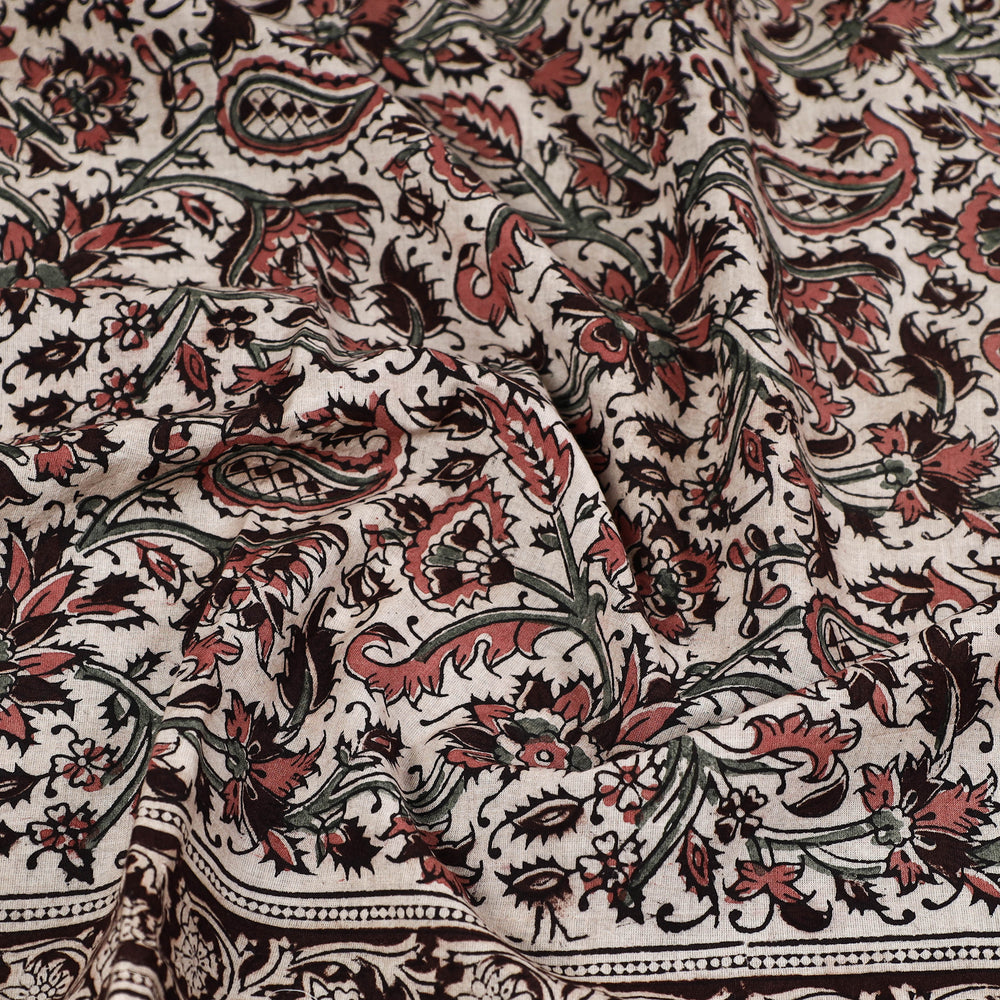 Beige - Pedana Kalamkari Block Printed Natural Dyed Cotton Scarf 50