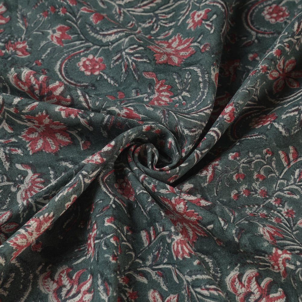 Green - Sanganeri Block Print Pure Wool Fabric 09