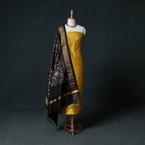 Pochampally Ikat Handwoven Pure Silk 2pc Unstitched Dress Material Kurta Set 03