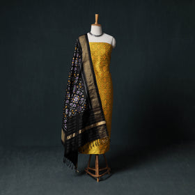 Pochampally Ikat Handwoven Pure Silk 2pc Unstitched Dress Material Kurta Set 03
