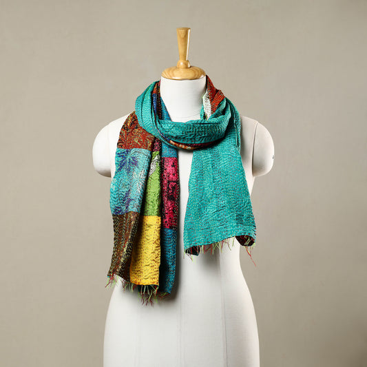 Multicolor - Reversible Patchwork Silk Bengal Kantha Stitch Stole 147