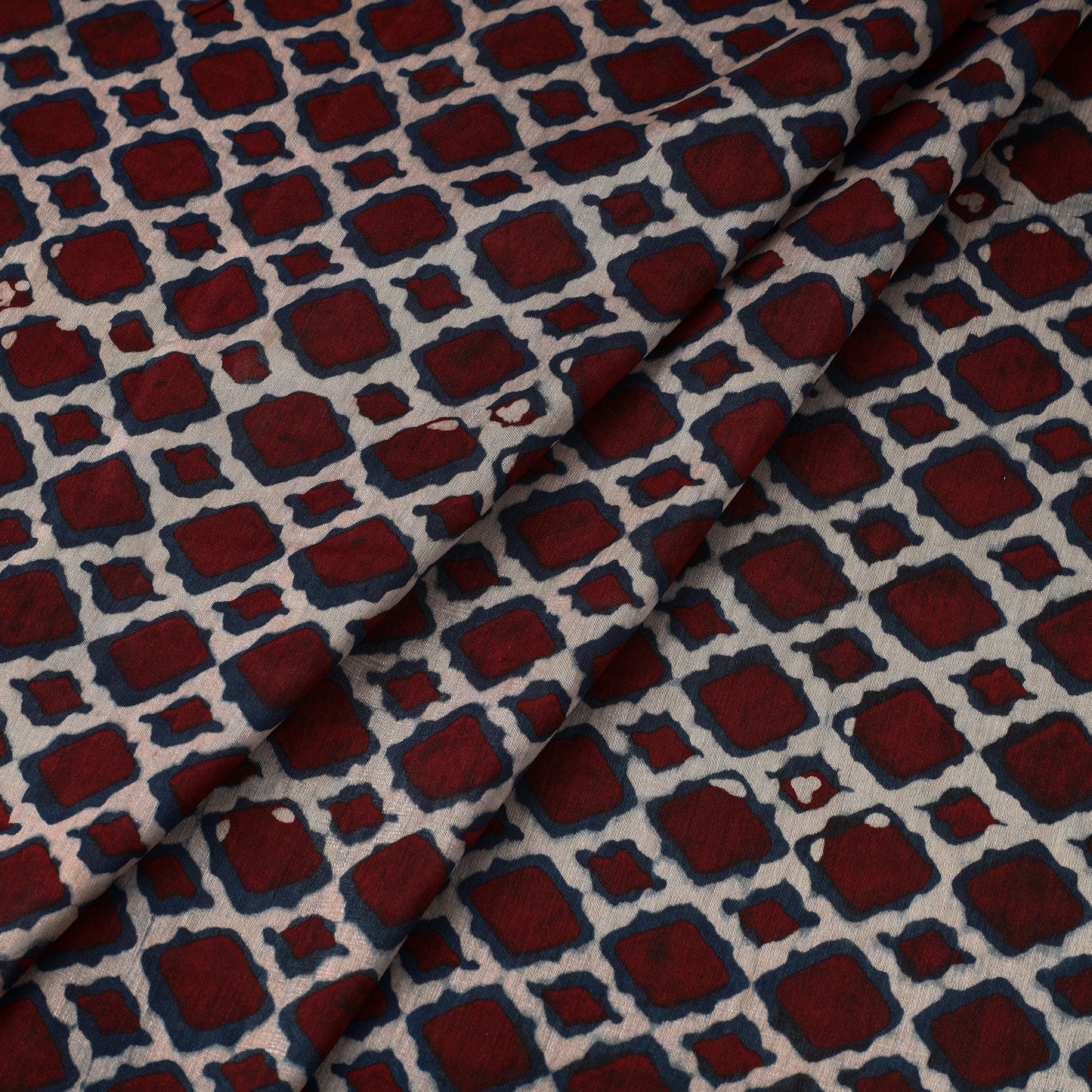 Red - Ajrakh Block Printed Natural Dyed Chanderi Silk Fabric 08