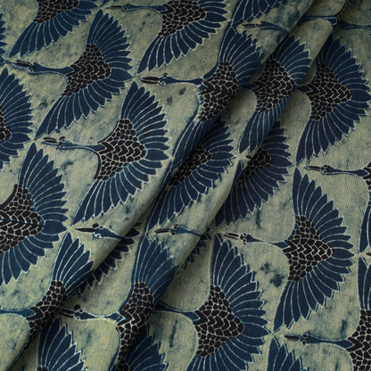Multicolor - Ajrakh Block Printed Natural Dyed Chanderi Silk Fabric 09