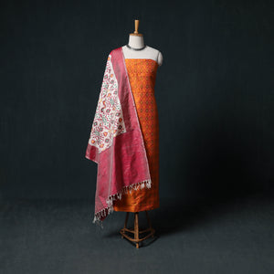 Pochampally Ikat Handwoven Pure Silk 2pc Unstitched Dress Material Kurta Set 04
