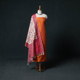Pochampally Ikat Handwoven Pure Silk 2pc Unstitched Dress Material Kurta Set 04